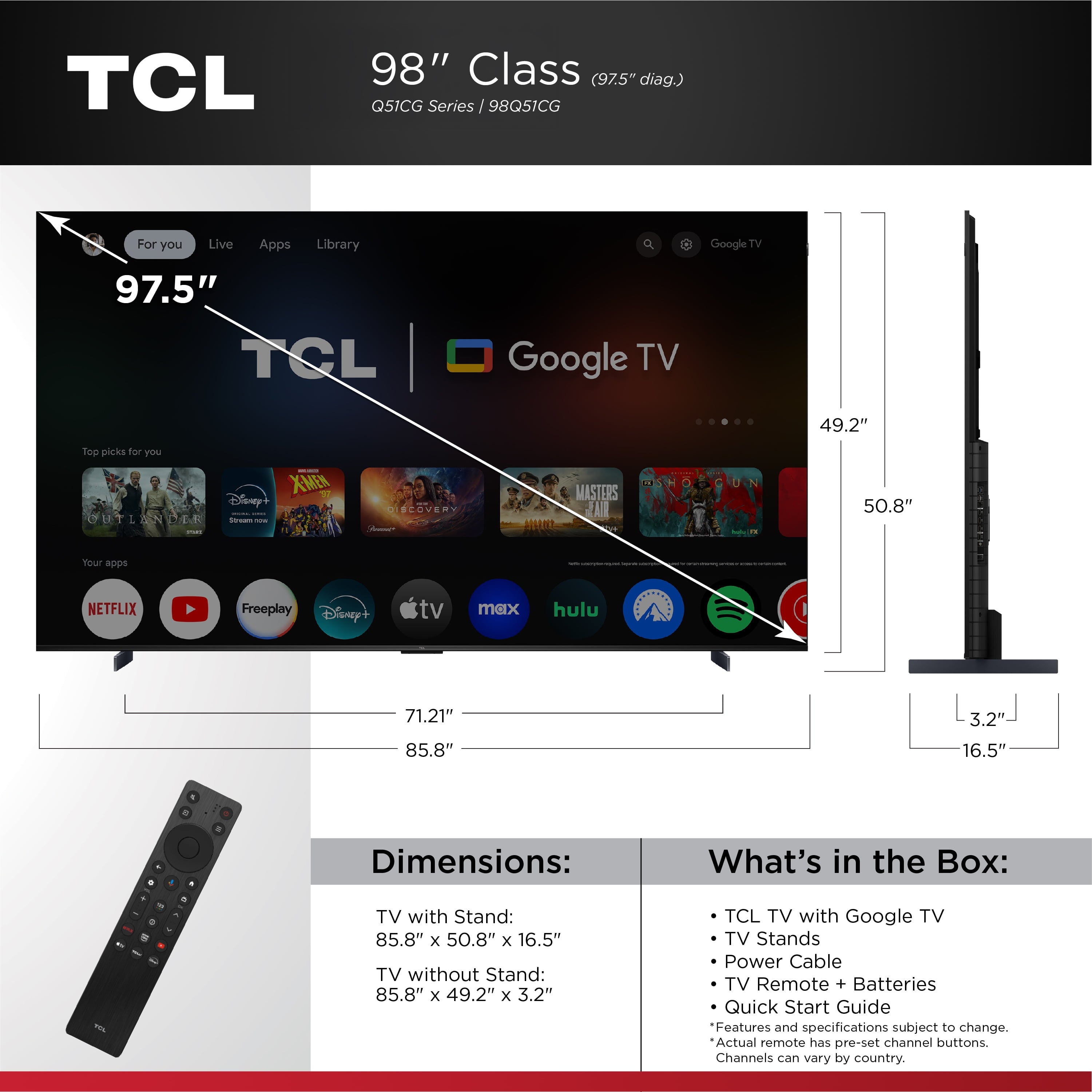 98" Q Series (NEW 2025) 4K QLED, 144Hz, Dolby Vision HDR & Dolby Atmos Google TV, Including Built-In Google Assistant with Voice Remote – 98Q51CG