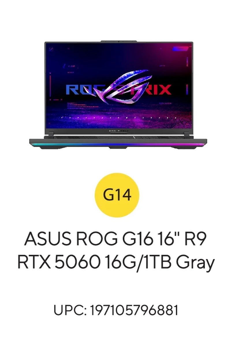 ROG Strix G16 (2025) Gaming Laptop, 16” WUXDA 165Hz/3Ms AMD Ryzen 9 9955HX, NVIDIA Geforce RTX 5060 8GB VRAM 16GB DDR5-5600 RAM 1TB Pcie Gen 4 SSD Eclipse Gray