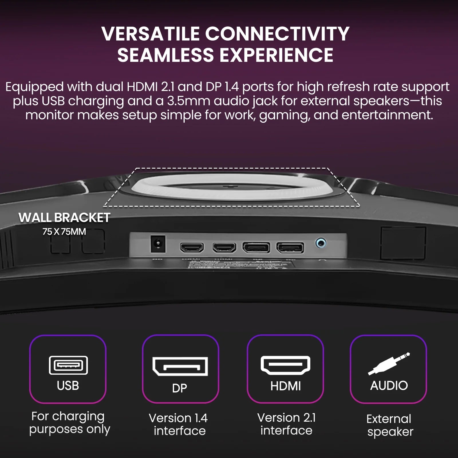 49 Inch Ultra-Wide Curved Gaming Monitor, 144Hz/165Hz, DFHD (3840X1080P), 1500R,Freesync, 32:9, 120% Srgb, HDMI 2.1 & DP 1.4, Wall Mount Install, Black
