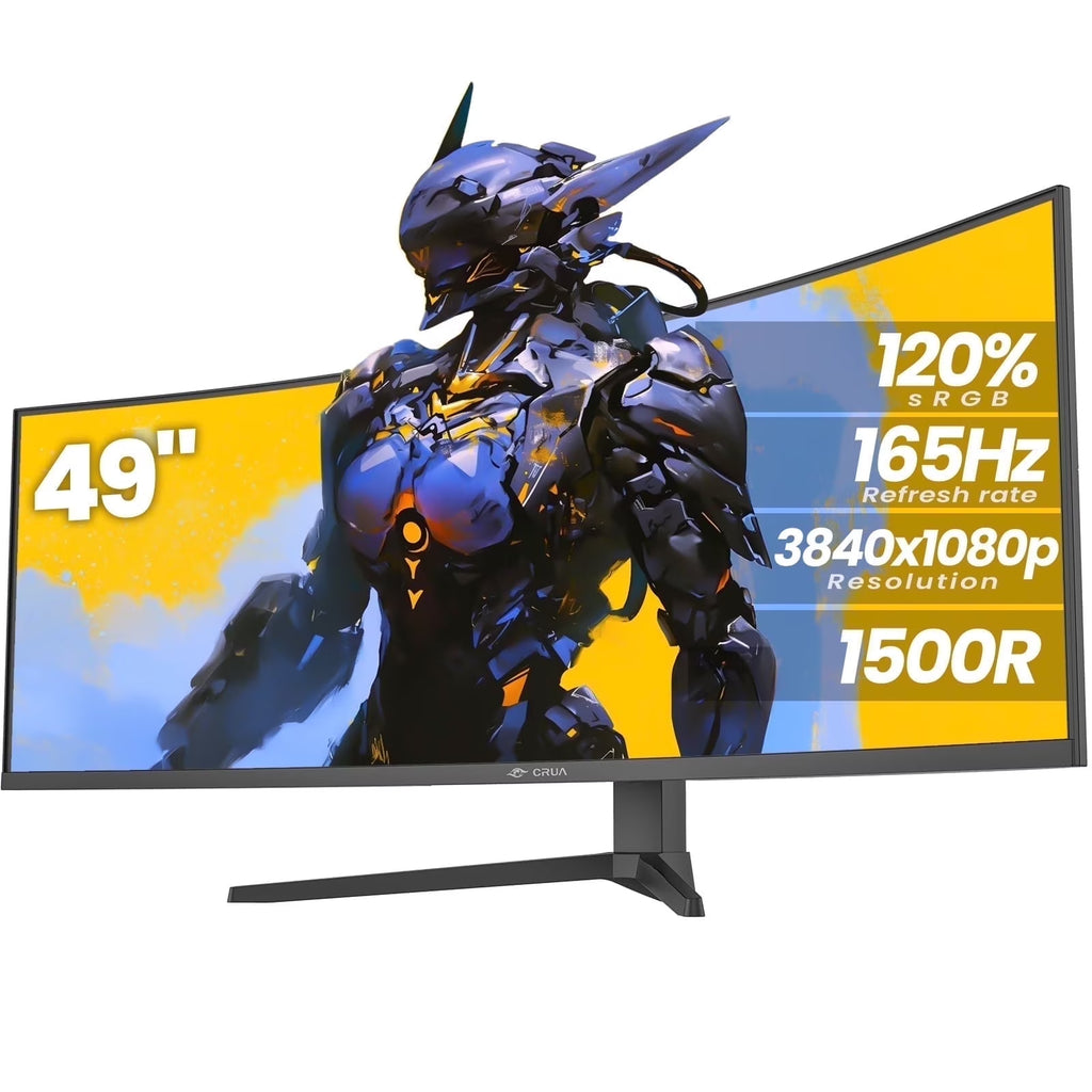 49 Inch Ultra-Wide Curved Gaming Monitor, 144Hz/165Hz, DFHD (3840X1080P), 1500R,Freesync, 32:9, 120% Srgb, HDMI 2.1 & DP 1.4, Wall Mount Install, Black