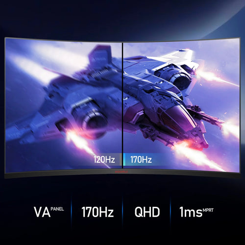 32 Inch 2K Curved Gaming Monitor, 170Hz QHD 1440P Computer Monitor, 1Ms Adaptive-Sync, DP&HDMI Ports, 32E6QC