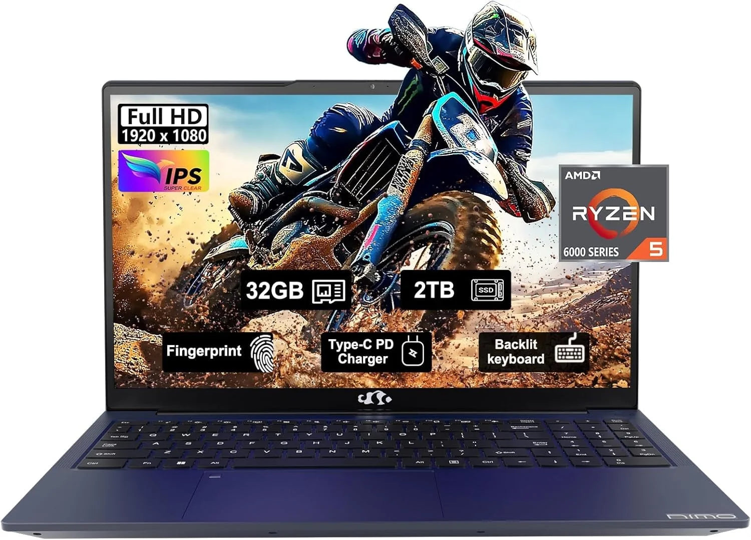 2025 Laptop, 15.6"FHD Display Business Gaming Laptop, 6-Cores AMD Ryzen 5 6600H (Beat I5-12450H, up to 4.5Ghz), 32GB DDR5, 2TB SSD, 100W Type-C, Wifi 5, Fingerprint, Backlit Keyboard, Windows 11