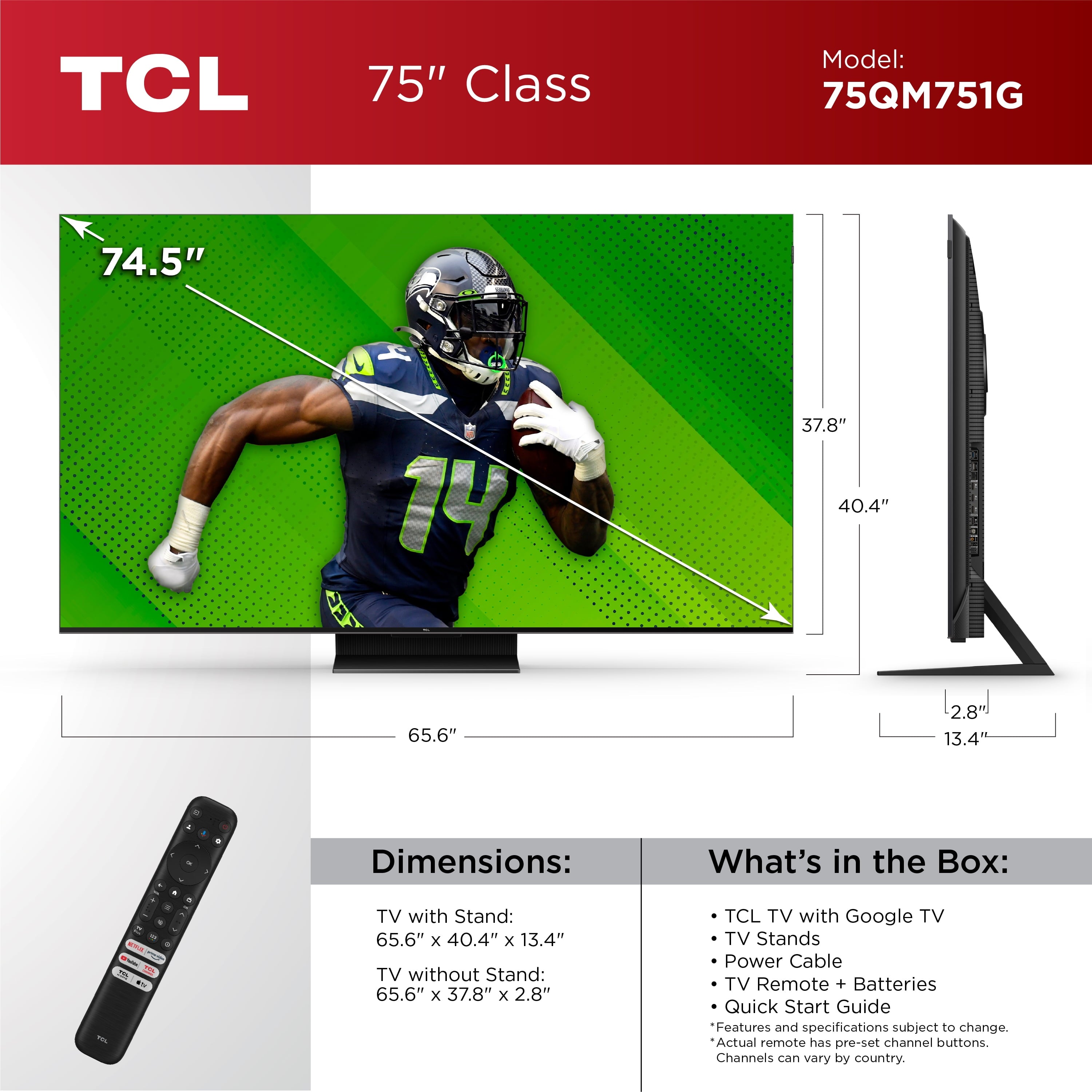 75” Class QM7 (75QM751G) 4K UHD HDR QD Mini-Led Smart TV with Google TV (NEW 2024)