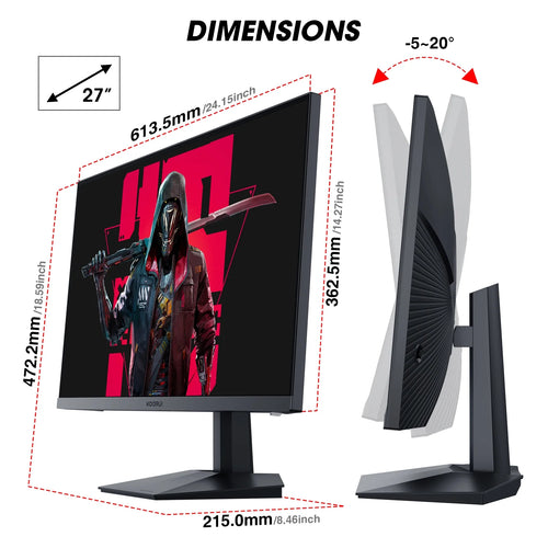 27" Gaming Monitor, FHD 1080P, 240Hz, Freesync, HDMI/DP, Frameless, Wall-Mountable, Black, GN02
